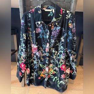 Soft Surroundings Velvet Navy Floral Button-Down Shirt